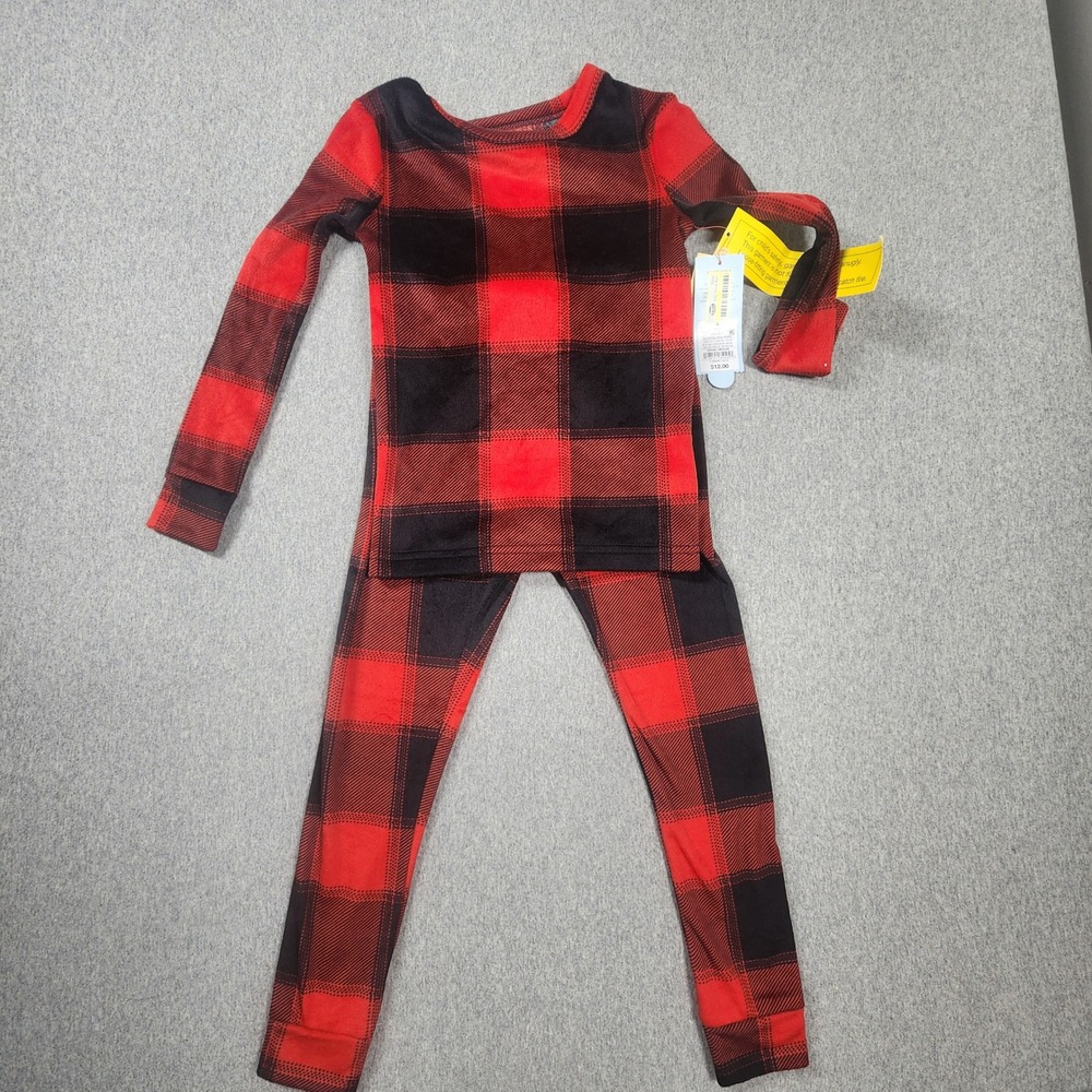Cat & Jack Pajama Set Toddler 4 Red Black NEW Buffalo Plaid Snug Fit Sleepwear